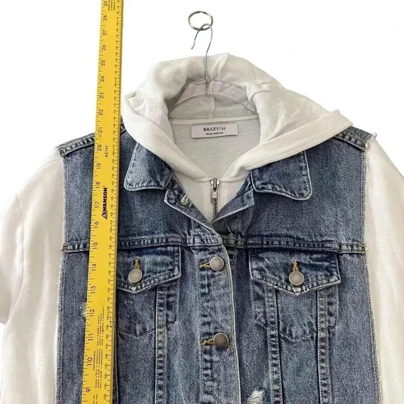 Bailey 44 Womens L Denim White Super Soft Stretchy Arms Hood Back Hidden Zipper - Picture 13 of 16